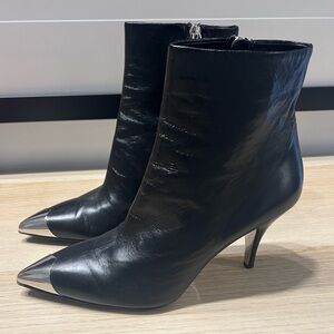 EU38 Calvin Klein 205W39NYC Leather Ankle Boots with Silver Accents